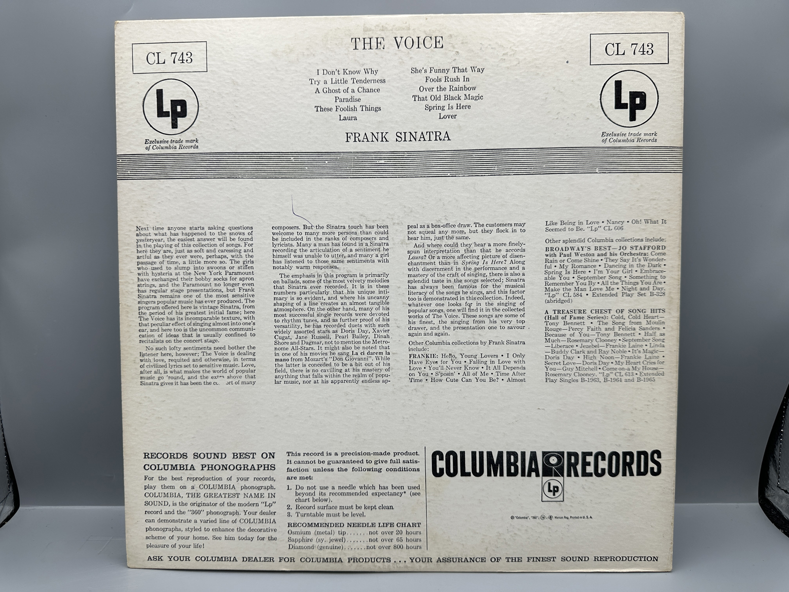 1955 Columbia Records Frank Sinatra "The Voice" Vinyl Album - CL 743
