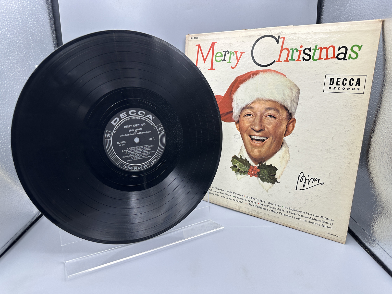 1955 Decca Records Bing Crosby Merry Christmas Vinyl Album - DL 8128