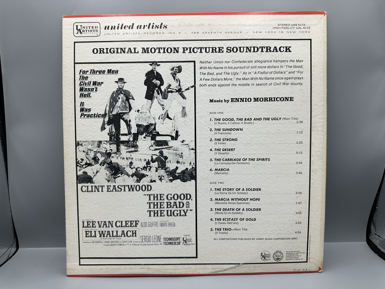 1967 United Artists Records The Good, The Bad and The Ugly Original Motion Picture Soundtrack Vinyl Album - UAS 5172