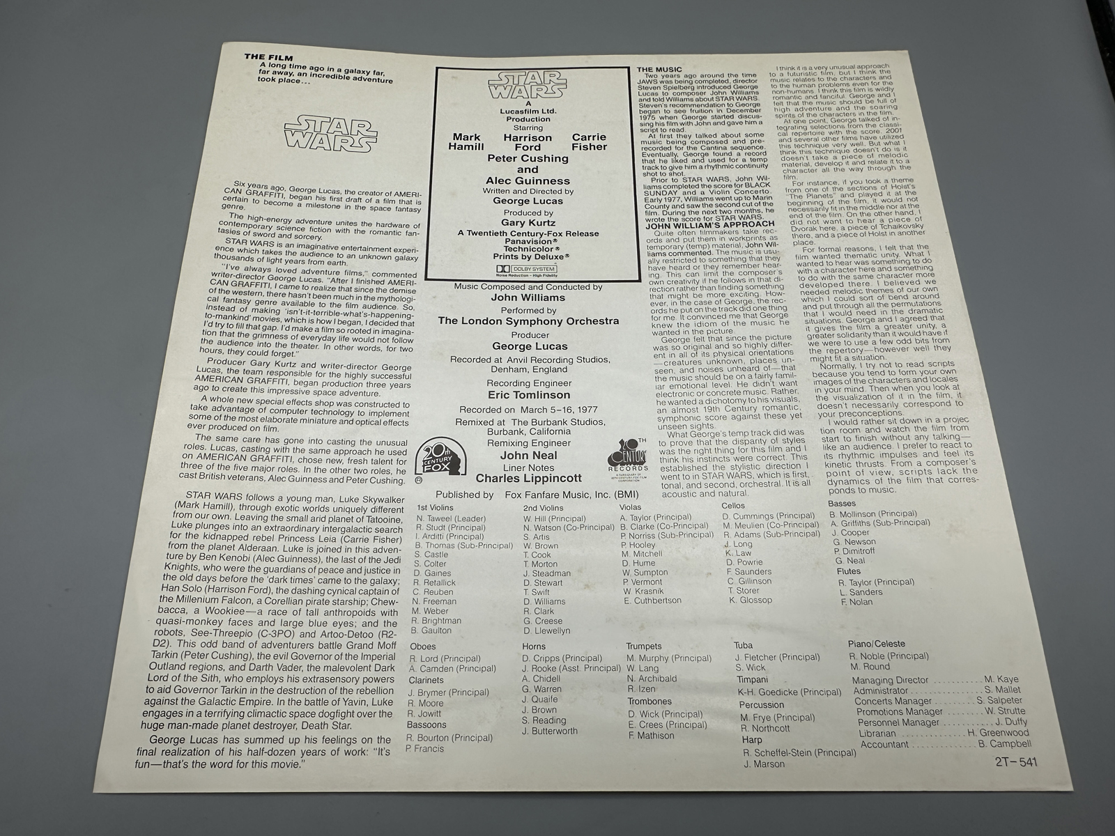 1977 20th Century Records Star Wars Original Soundtrack Double LP Vinyl Album - 2T-541