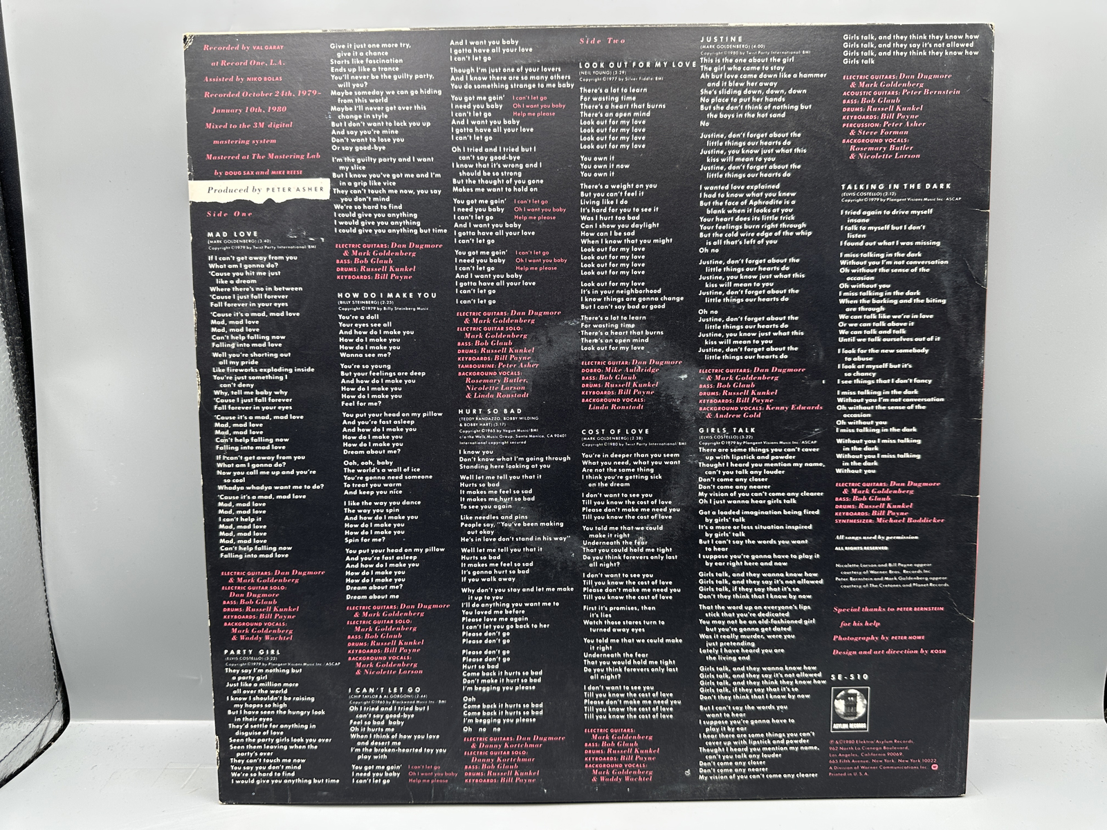 1980 Asylum Records Linda Ronstadt "Mad Love" Vinyl Album - 5E-510