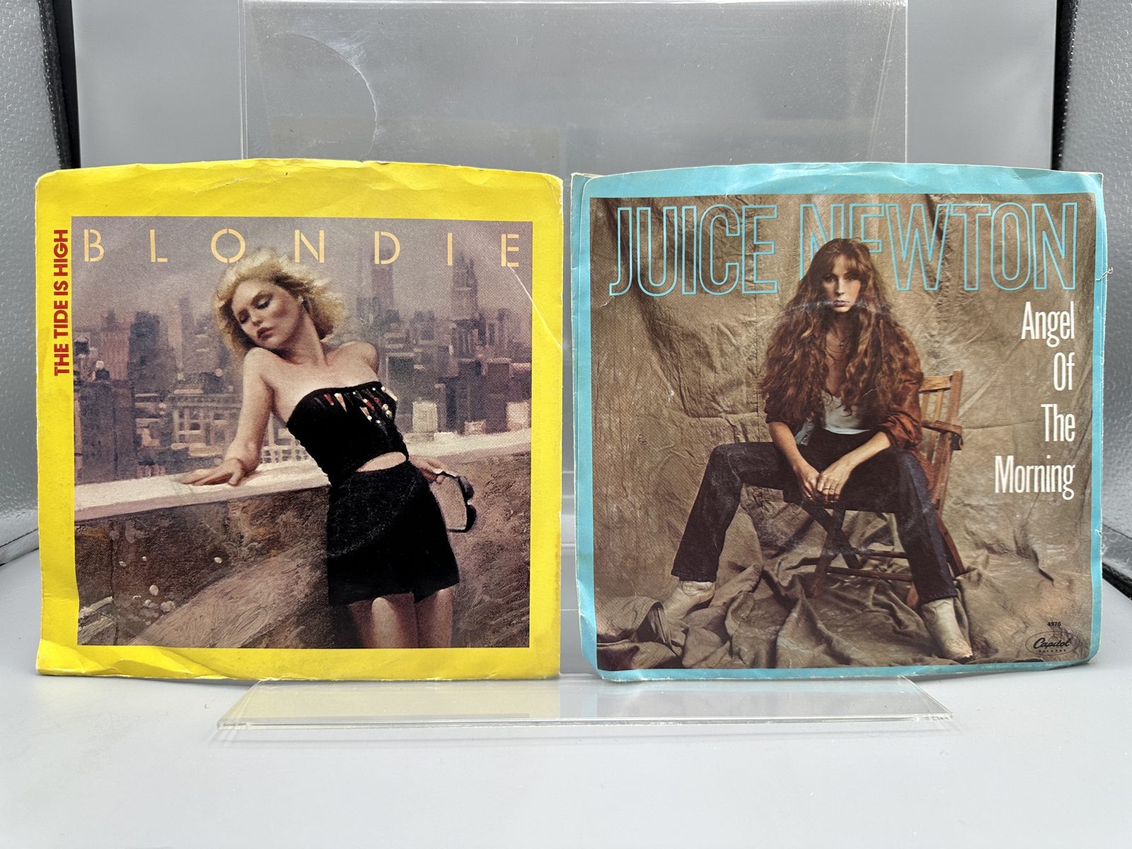 Lot of (2) 45 RPM Singles - Blondie and Juice Newton with Picture Sleeves