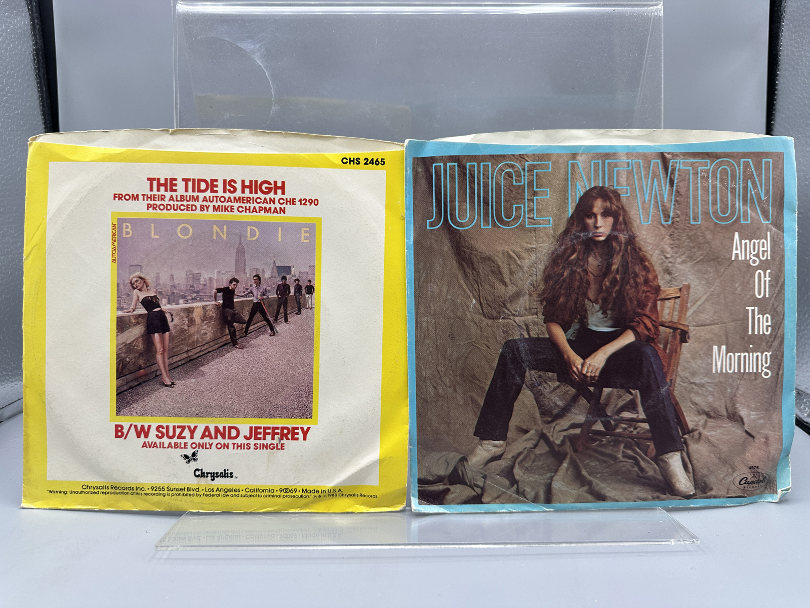 Lot of (2) 45 RPM Singles - Blondie and Juice Newton with Picture Sleeves
