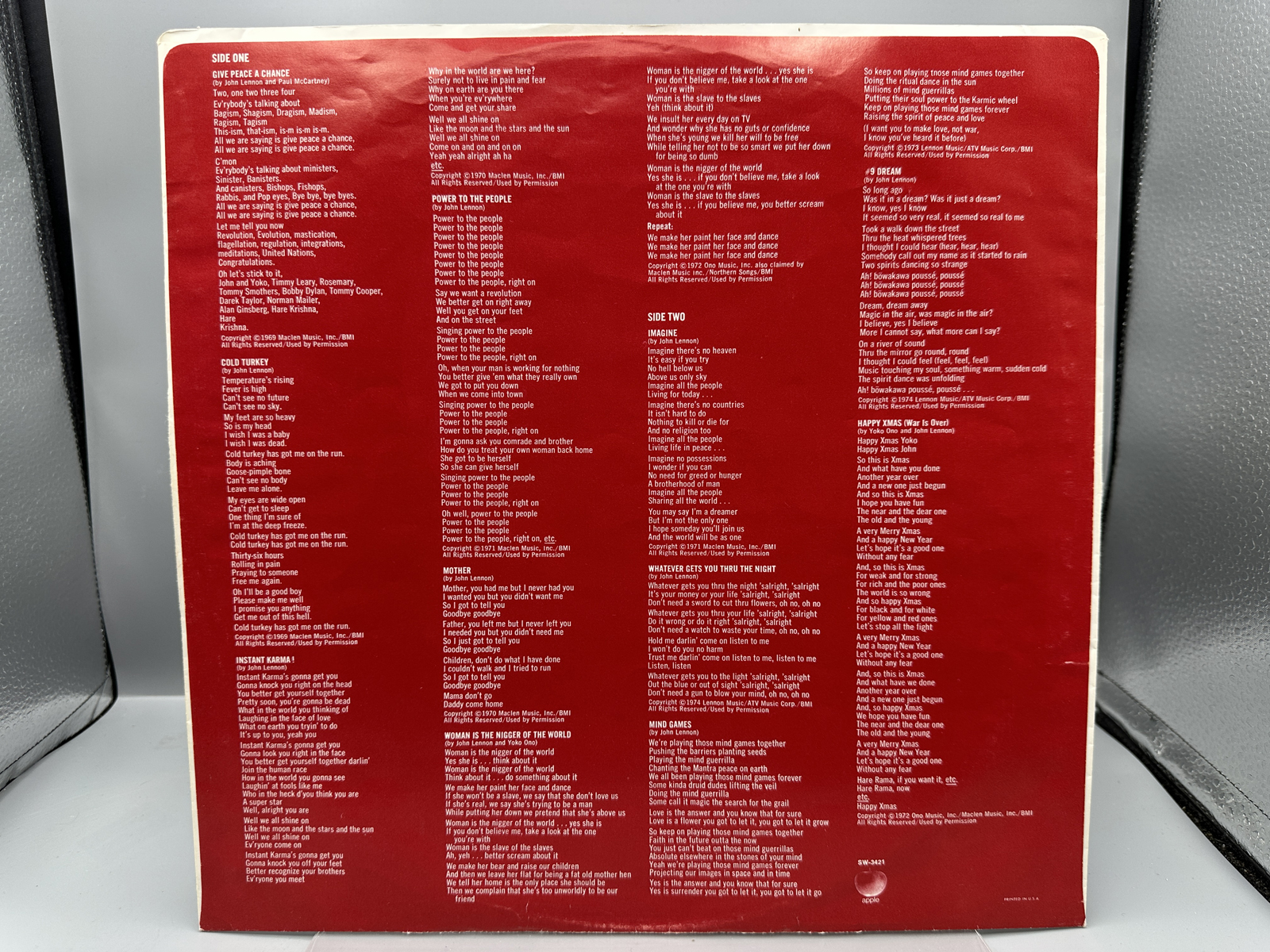 1975 Apple Records John Lennon/Plastic Ono Band Shaved Fish Vinyl Album W/ Hype Sticker - SW-3421