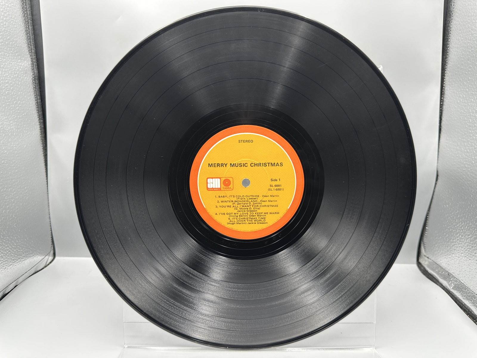 1968 Capitol Records Dean Martin & Jackie Gleason Merry Music Christmas Vinyl Album - SL-6881