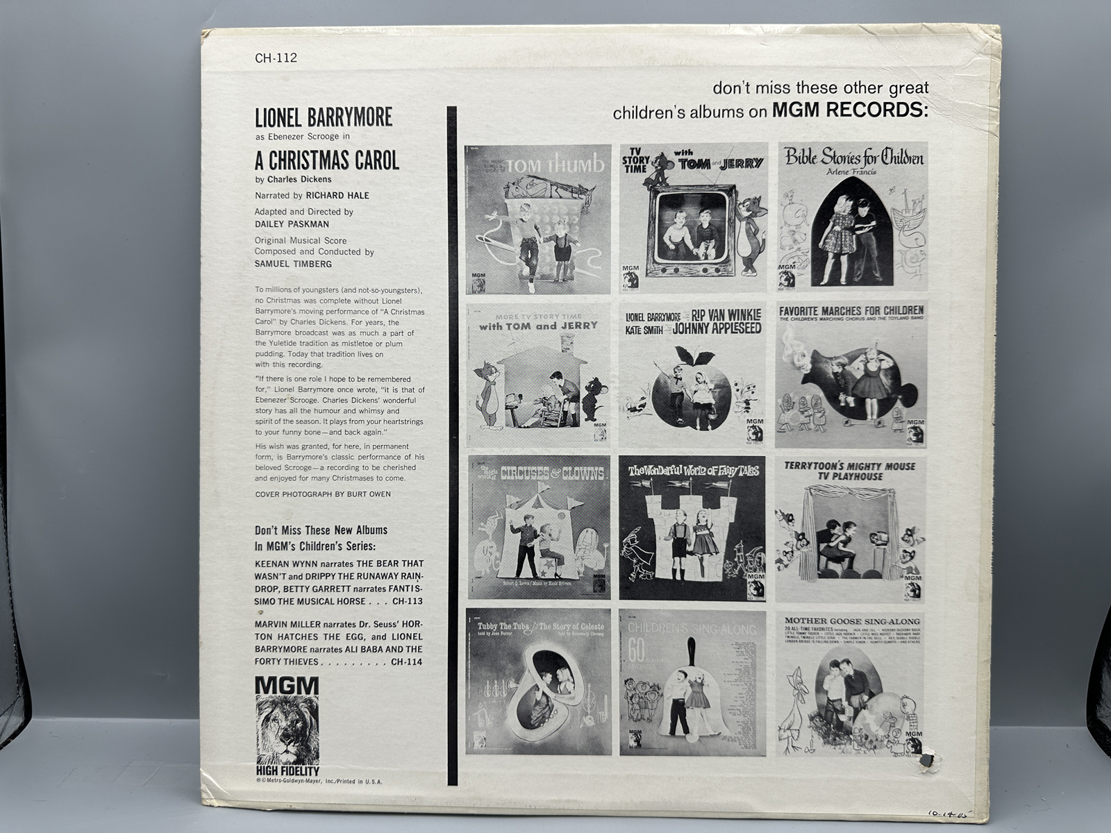 Unknown Release Date MGM Children's Series A Christmas Carol" & The Canterbury Choir "Beloved Christmas Hymns & Carols Vinyl Album - CH 112