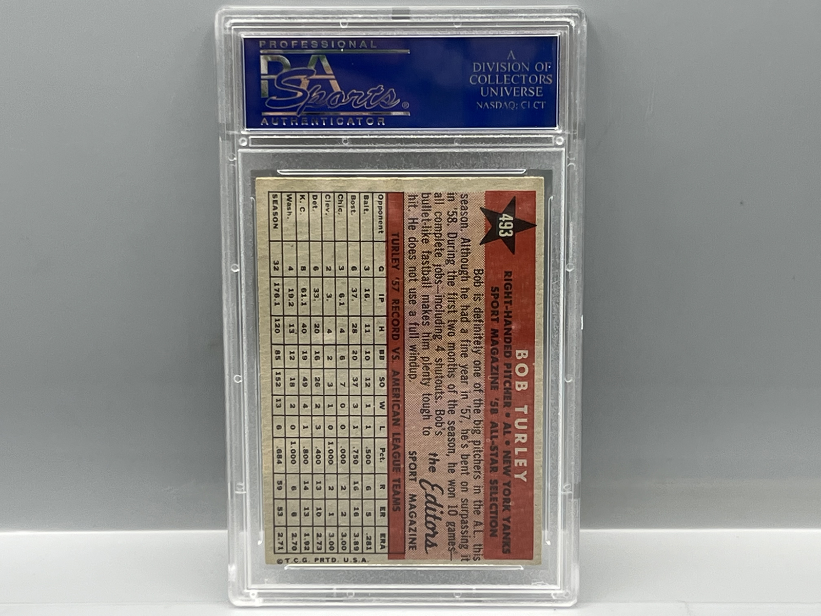 1958 Topps Bob Turley All Star #493 PSA NM 7