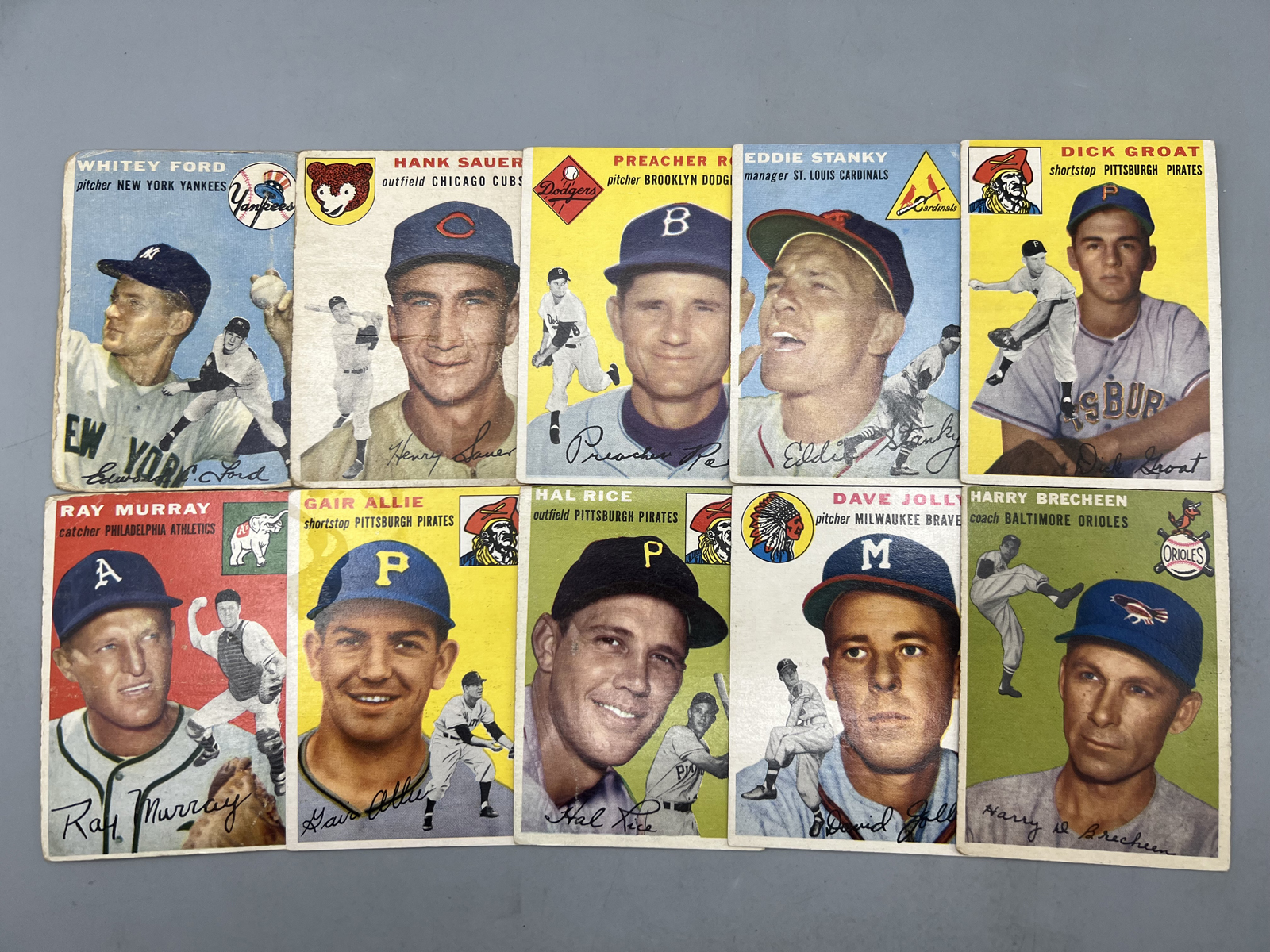 (10) 1954 Topps Baseball Cards W/ Whitey Ford (Poor condition) - Varying Conditions