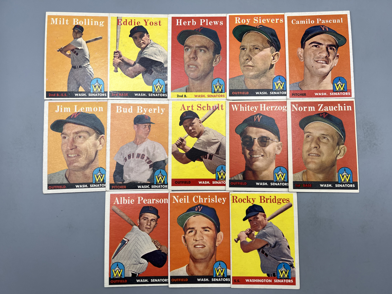 (13) 1958 Topps Washington Senators Baseball Cards - Varying Conditions