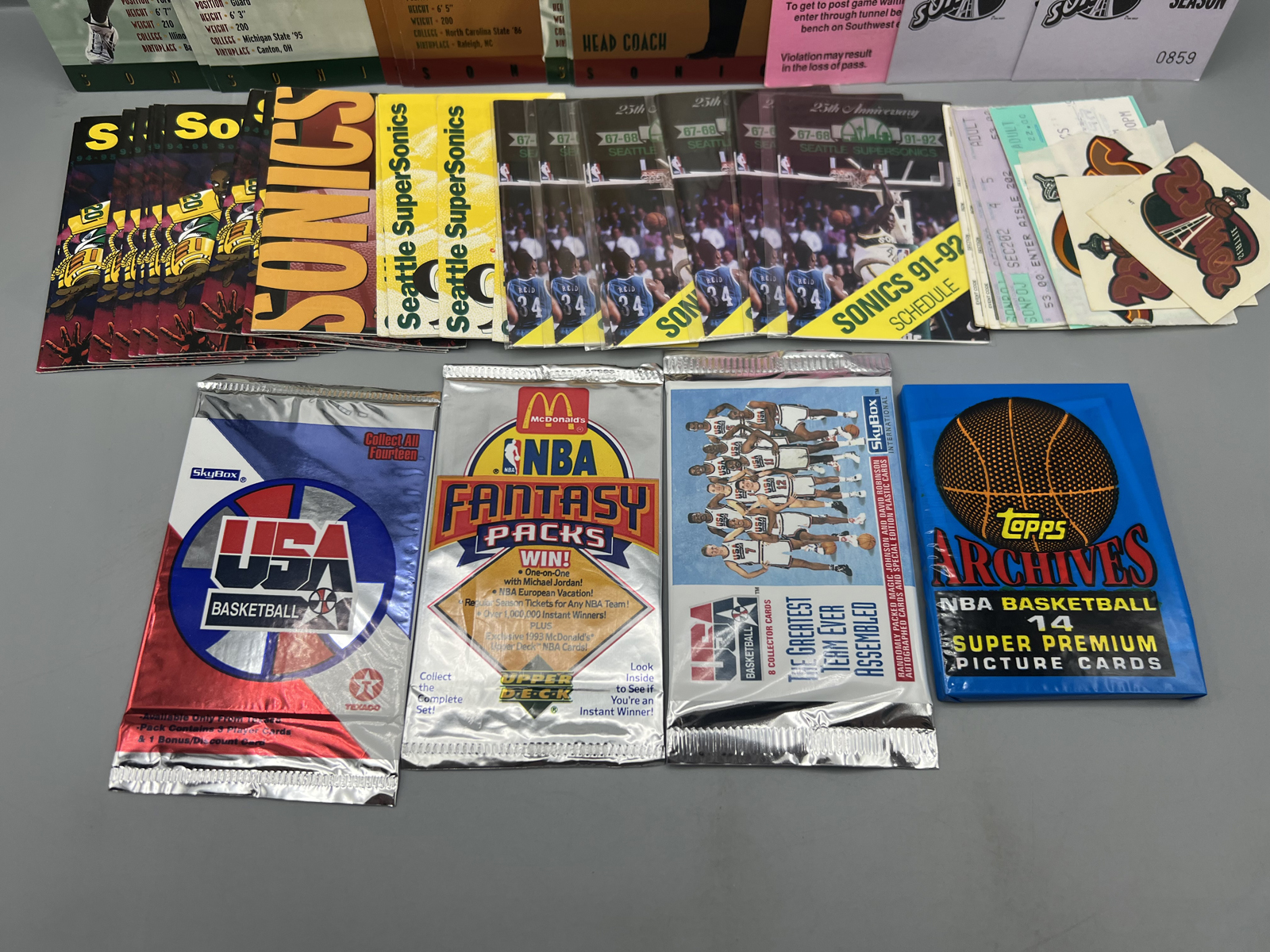 Assorted Basketball Memorabilia Lot W/ Unopened Packs & Ticket Stubs