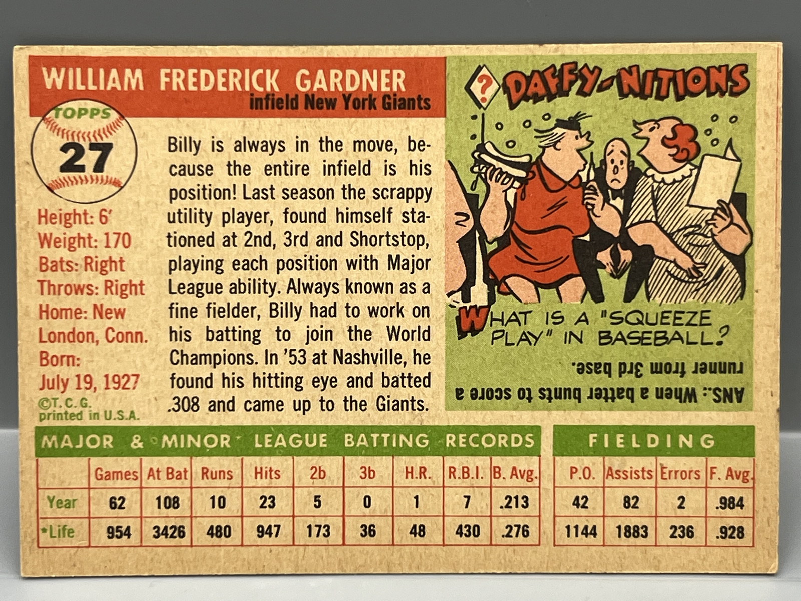 1955 Topps Billy Gardner #27