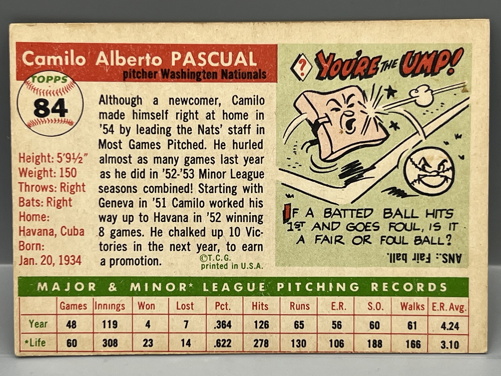 1955 Topps Camilo Pascual RC #84