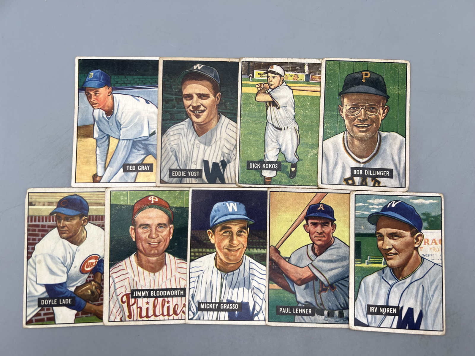 (9) 1951 Bowman Baseball Cards -Varying Conditions