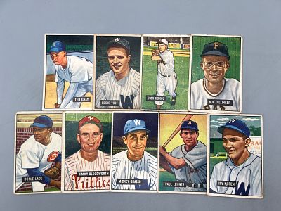 (9) 1951 Bowman Baseball Cards -Varying Conditions