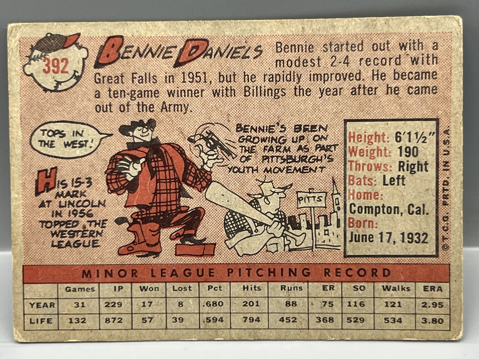 1958 Topps Bennie Daniels #392