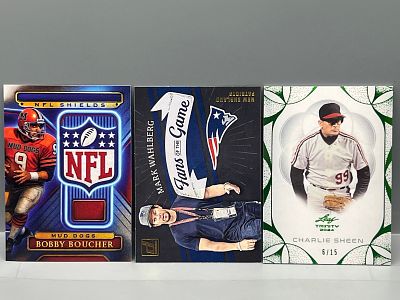 (3) Sports Fan & Movie Cards - Custom Adam Sandler Card, Mark Wahlberg, & Charlie Sheen #6/15
