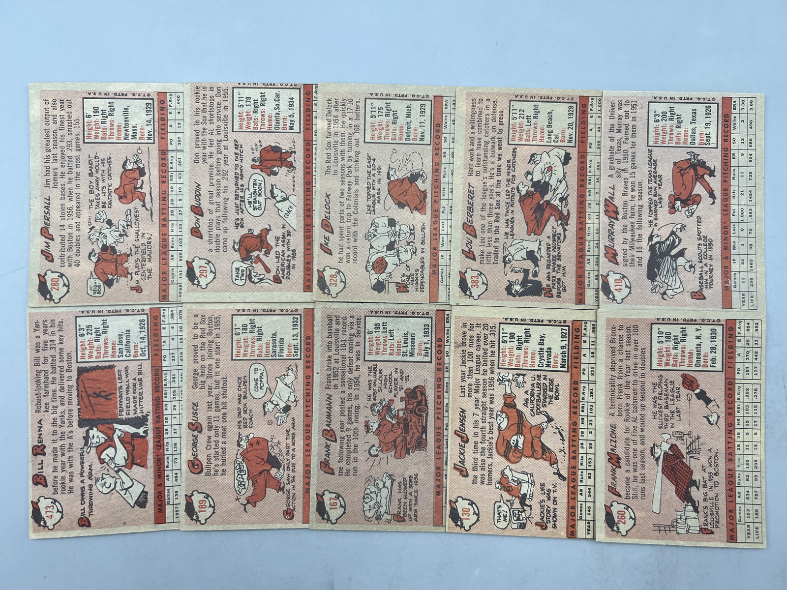 (10) 1958 Topps Boston Red Sox Baseball Cards - Varying Conditions