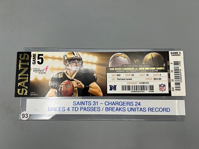 October 7th, 2012 New Orleans Saints Vs. San Diego Chargers Ticket - Drew Brees Breaks 