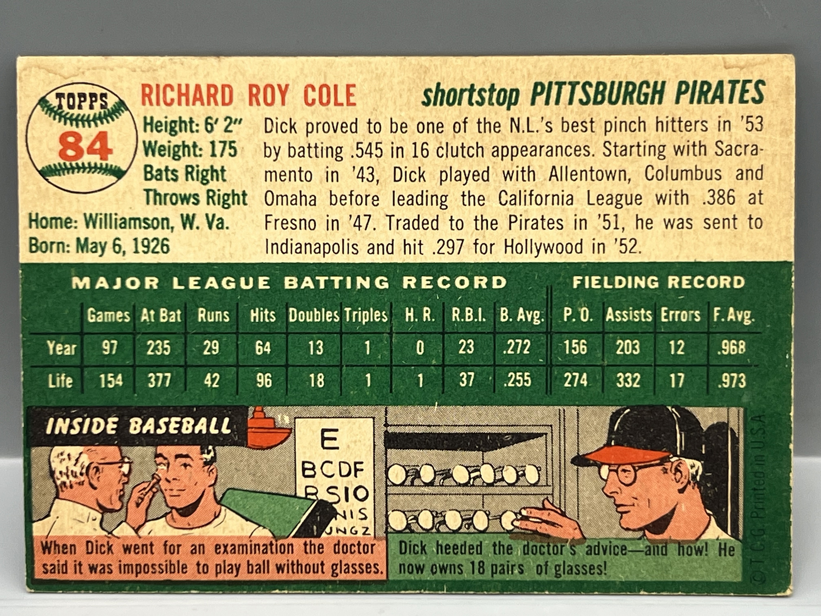 1954 Topps Dick Cole #84