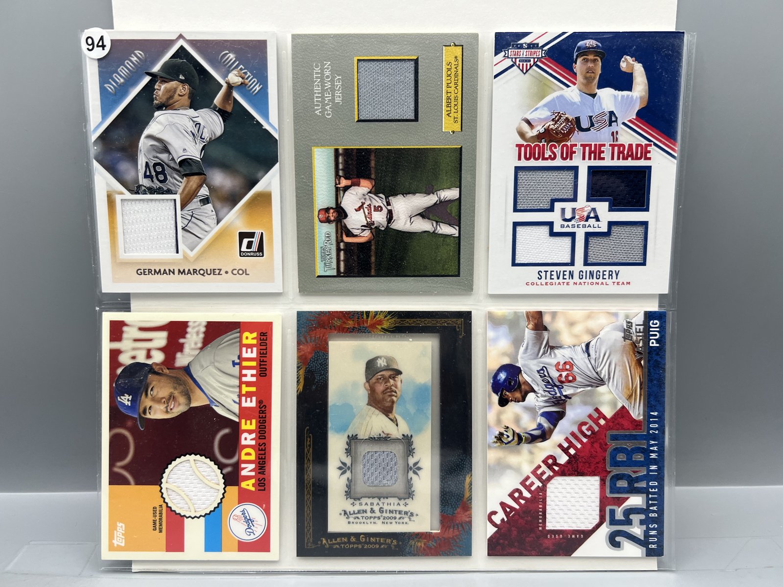 (6) Assorted Baseball Jersey Relic Cards W/ Albert Pujols