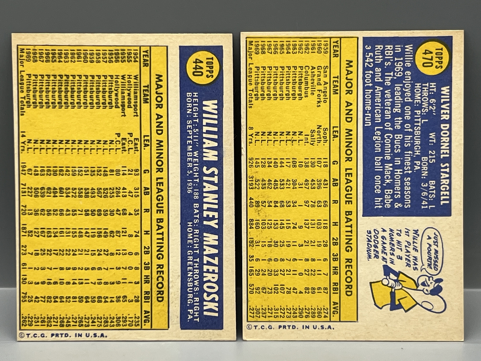 1970 Topps Bill Mazeroski #440 & Willie Stargell #470