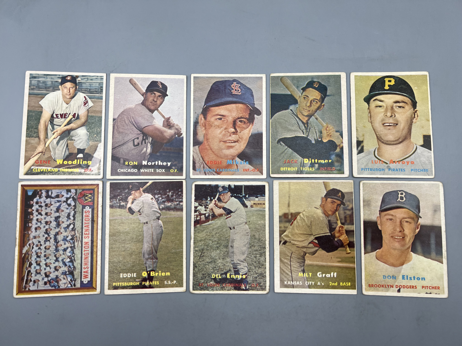 (10) 1957 Topps Baseball Cards - Varying Conditions