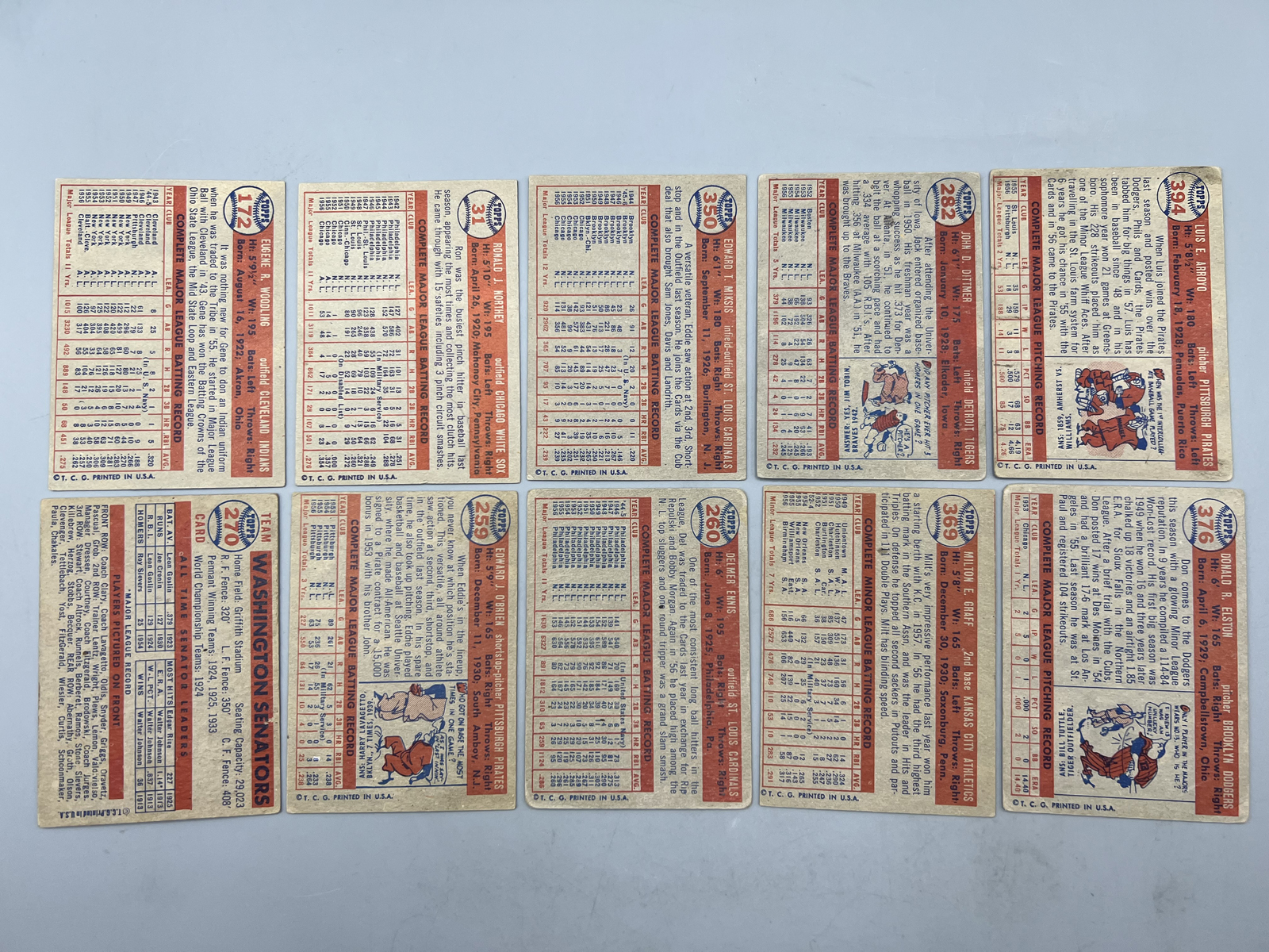 (10) 1957 Topps Baseball Cards - Varying Conditions