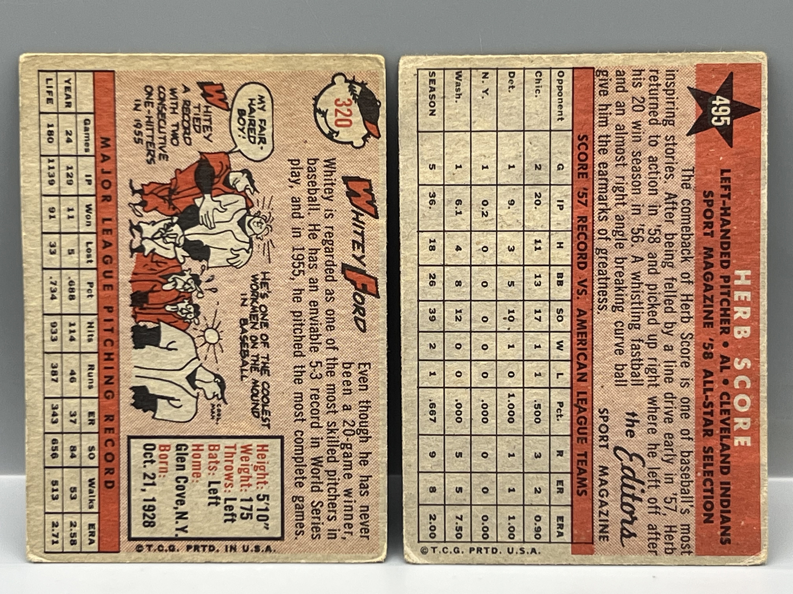 1958 Topps Whitey Ford #320 & Herb Score All Star #495