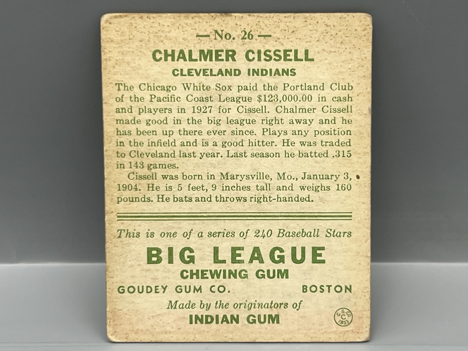 1933 Goudey Chalmer Cissell #26