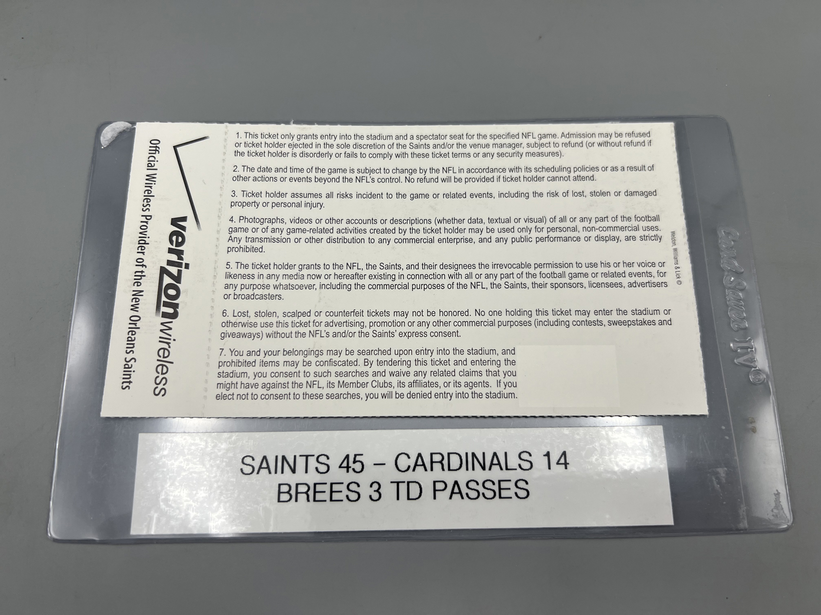 2009 NFC Divisional New Orleans Saints Vs. Arizona Cardinals Ticket - Brees 3 TDs, Kurt Warner Final Game