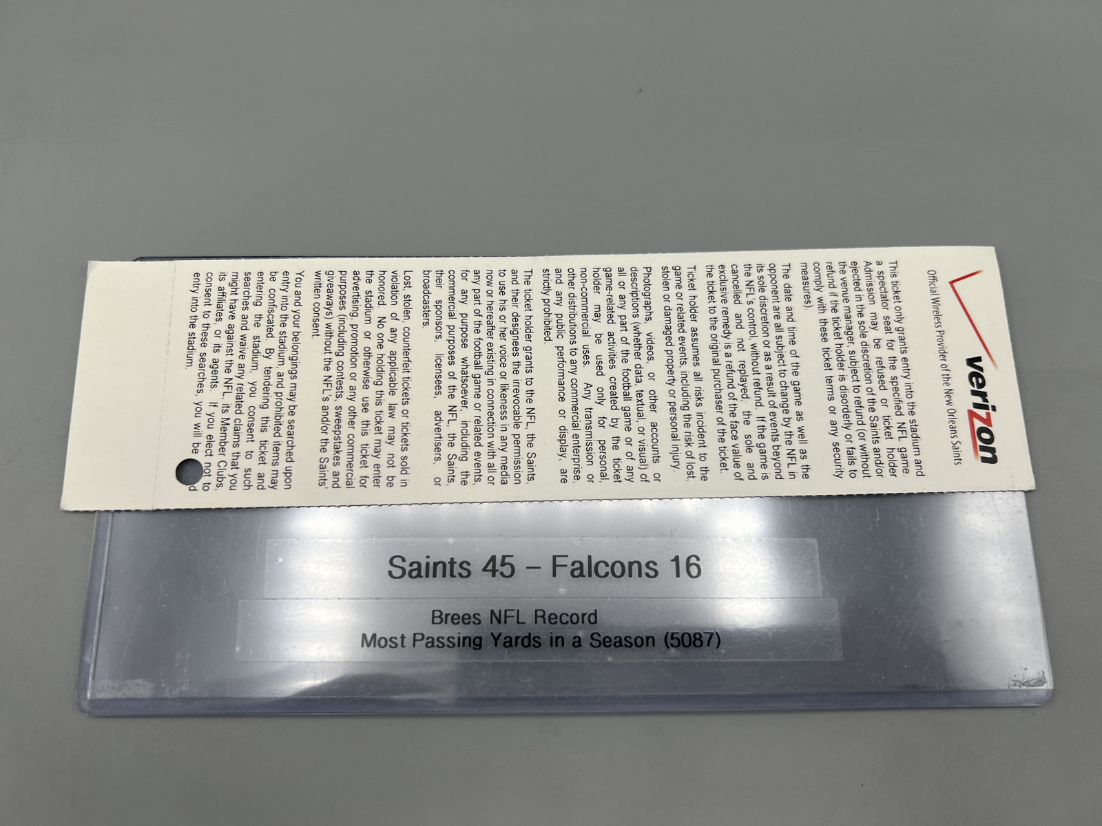 December 26th, 2011 New Orleans Saints Vs. Atlanta Falcons Ticket - Brees Breaks Marino's Record For Most Passing Yards In A Season