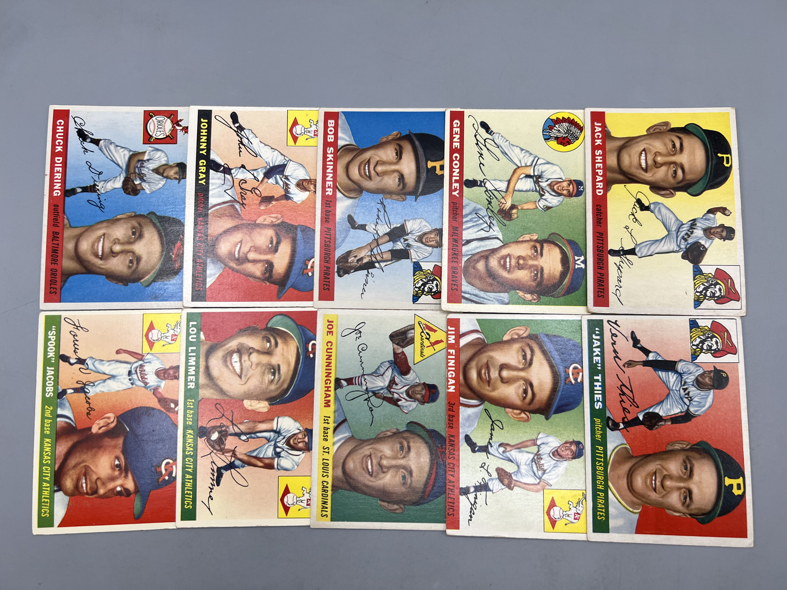(10) 1955 Topps Baseball Cards - Varying Conditions