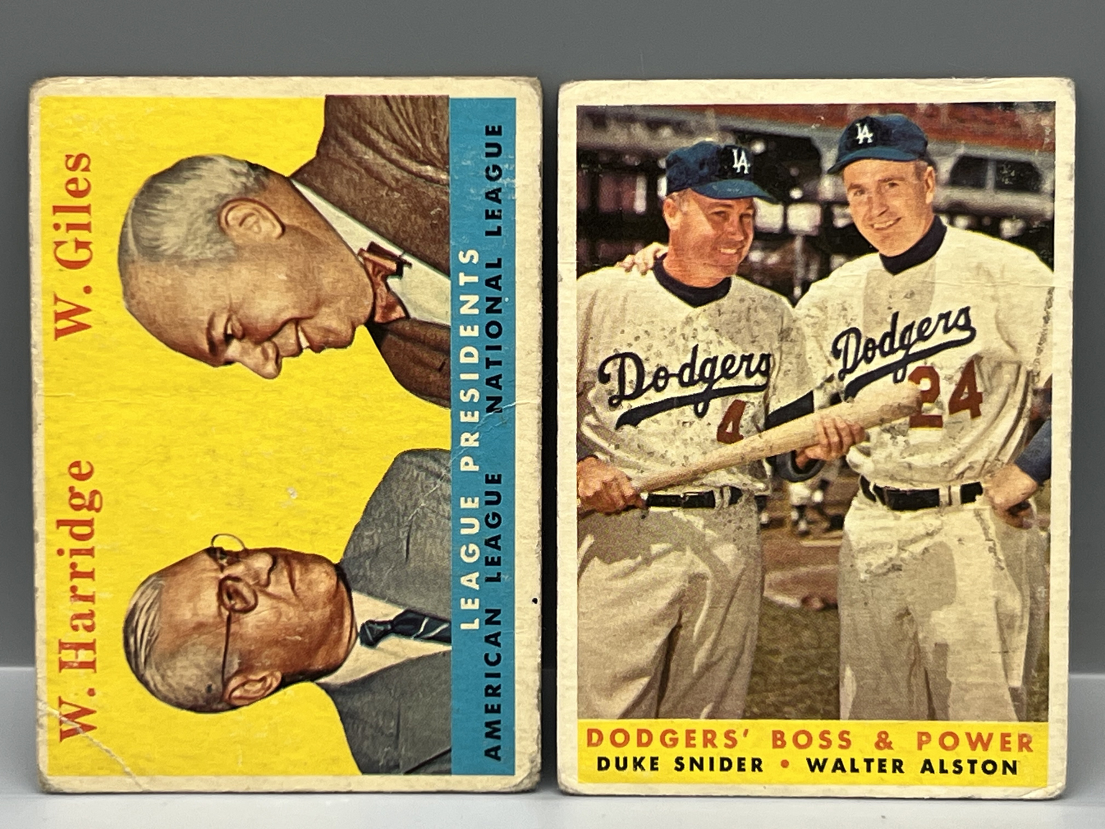 1958 Topps League Presidents #300 & Dodgers Boss & Power Snider/Alston #314
