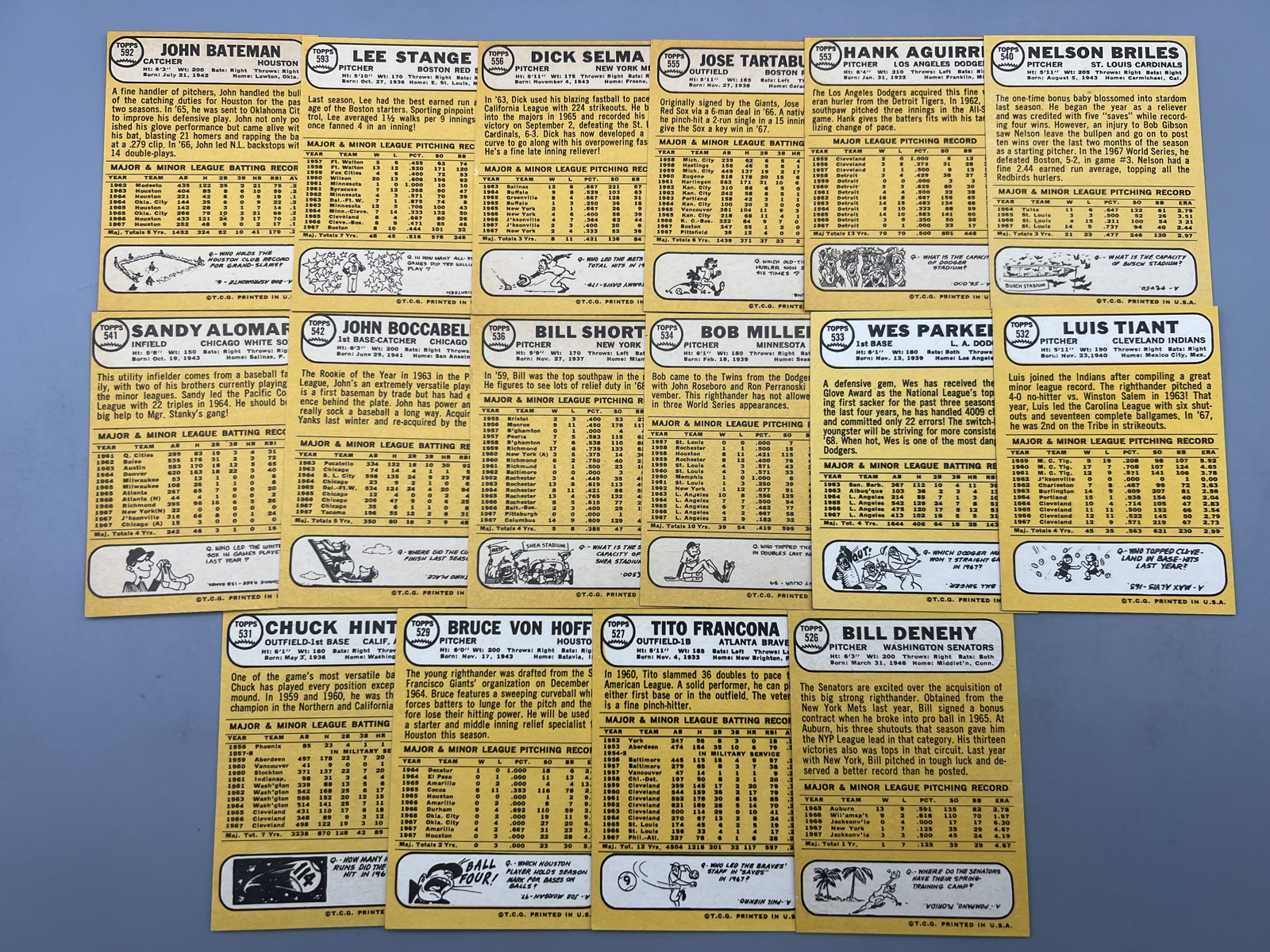 (16) 1968 Topps Baseball High Number Cards - Varying Conditions