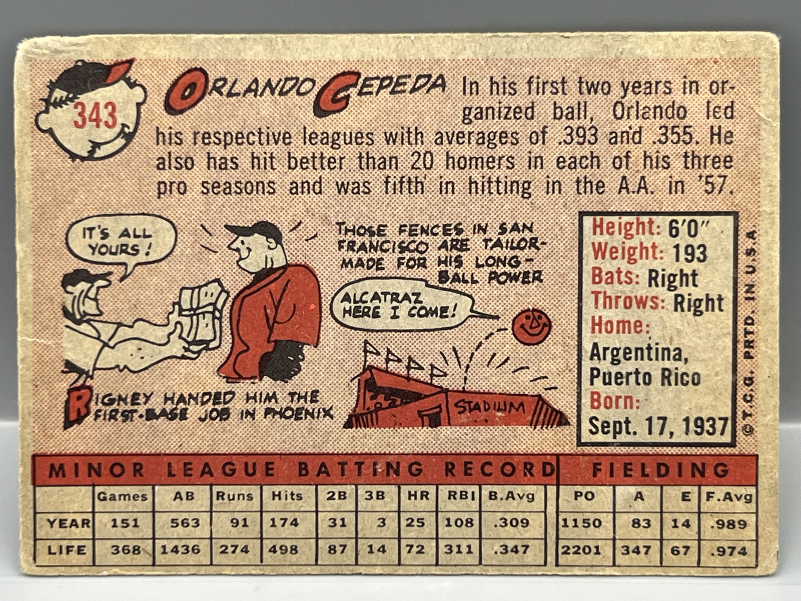 1958 Topps Orlando Cepeda RC #343