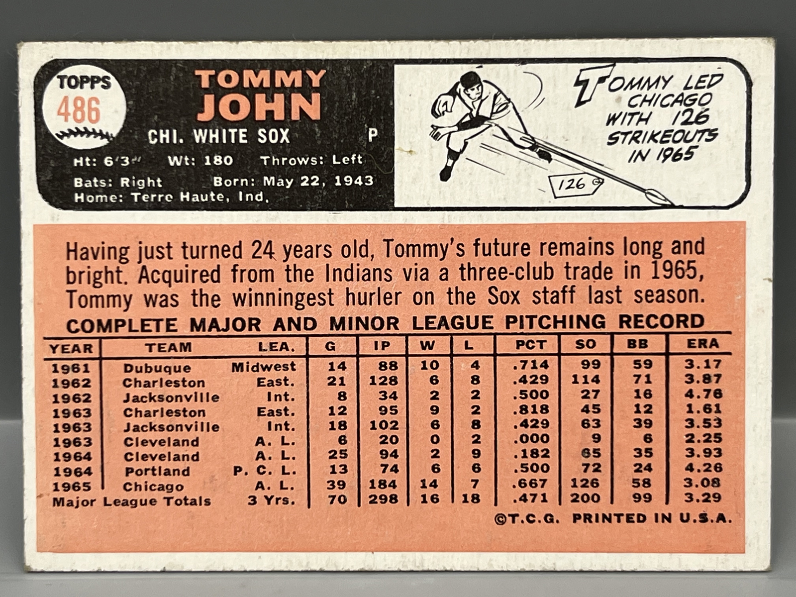 1966 Topps Tommy John #486