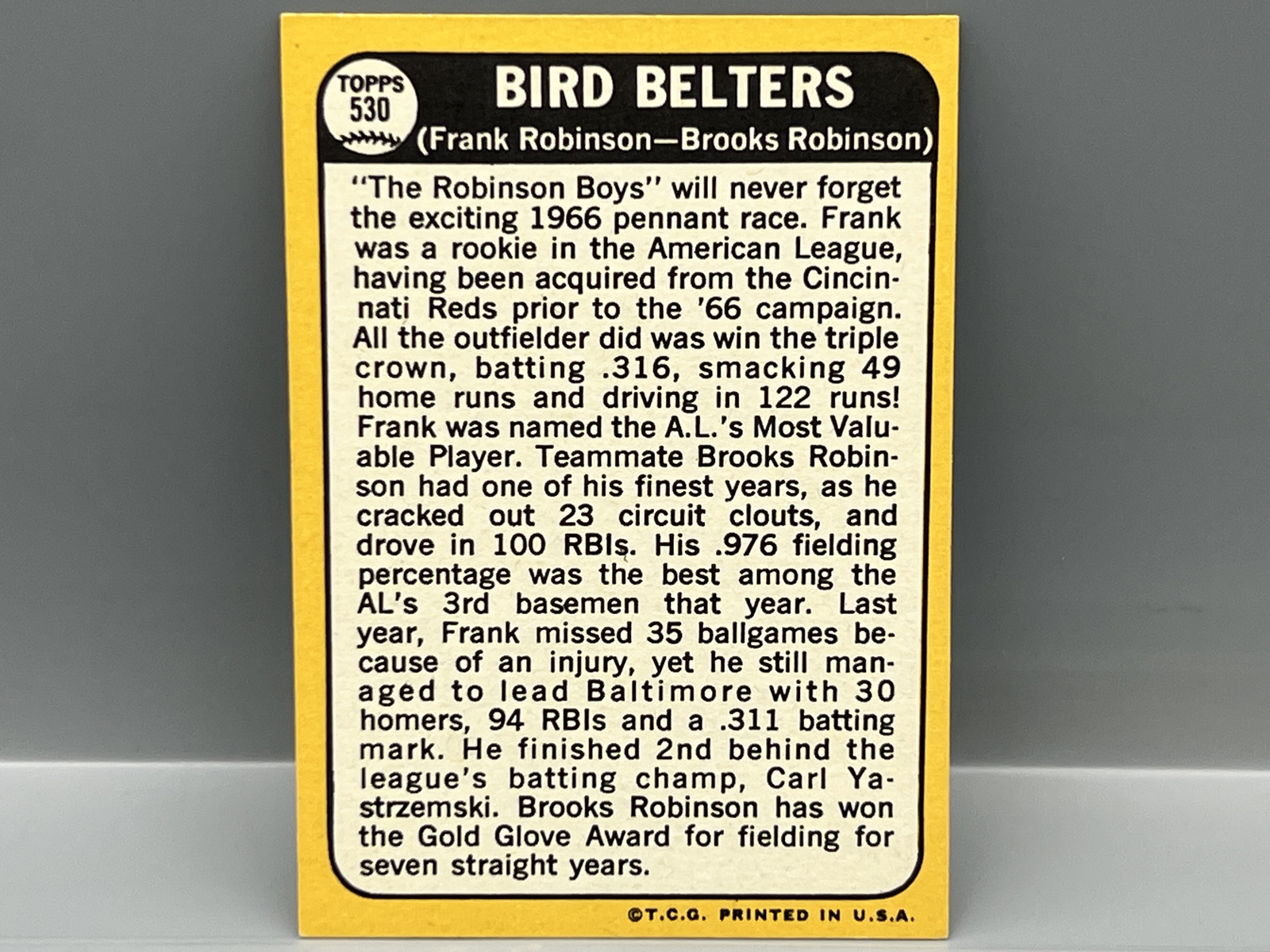 1968 Topps Bird Belters Frank Robinson/Brooks Robinson #530