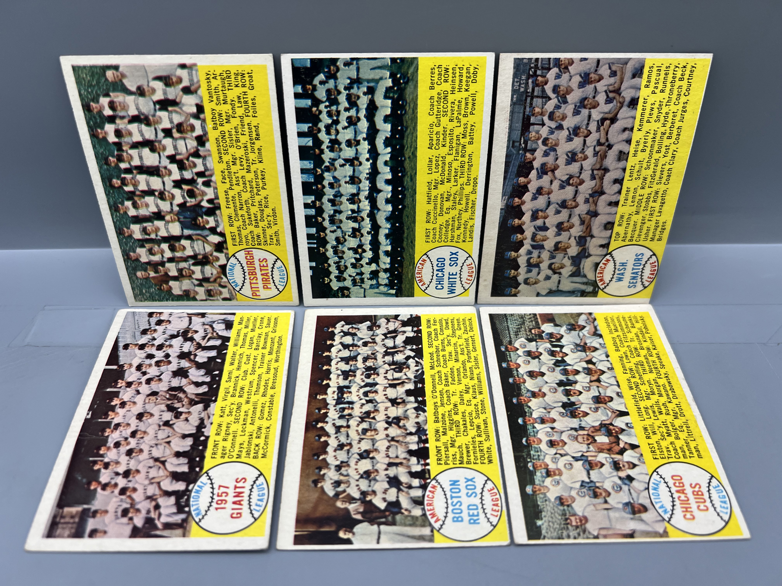 (6) 1958 Topps Baseball Team Cards - Varying Conditions