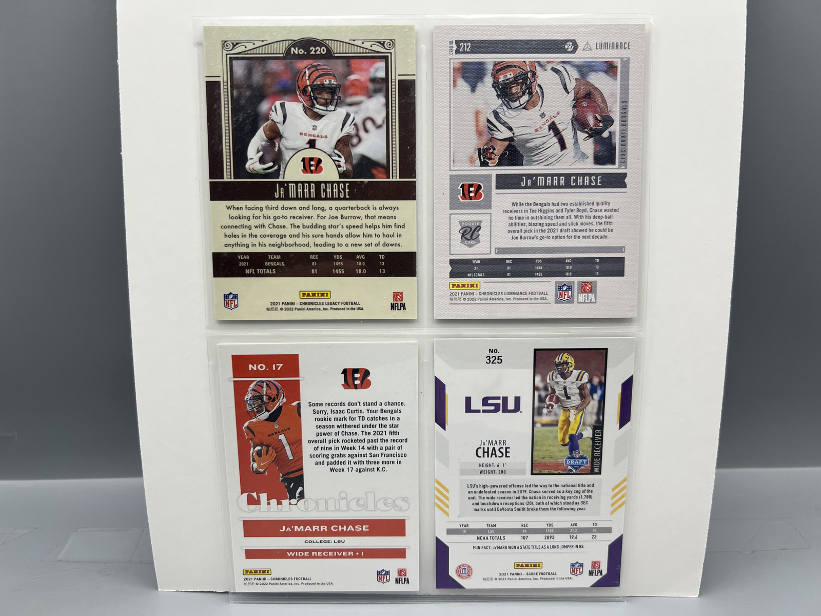 (4) 2021 Ja'Marr Chase Football Rookie Cards