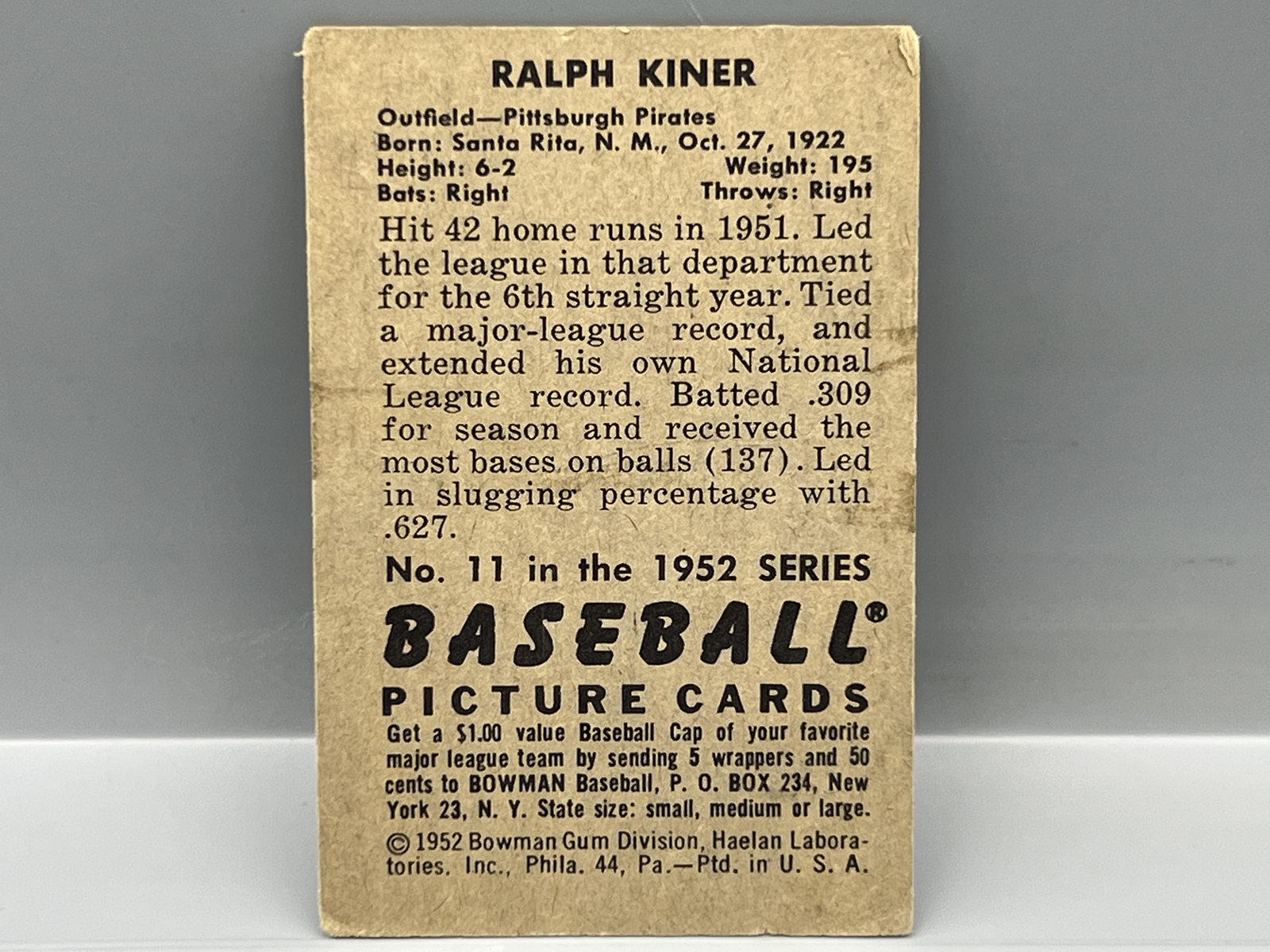1952 Bowman Ralph Kiner #11