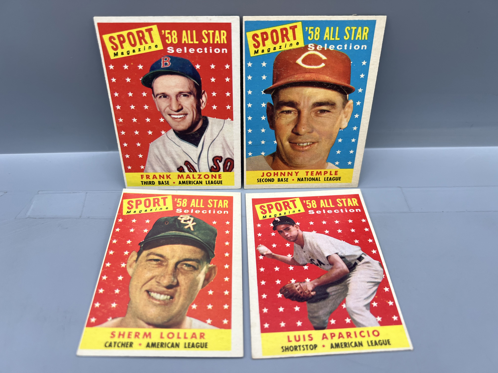 (4) 1958 Topps Baseball All Star Cards - Varying Conditions