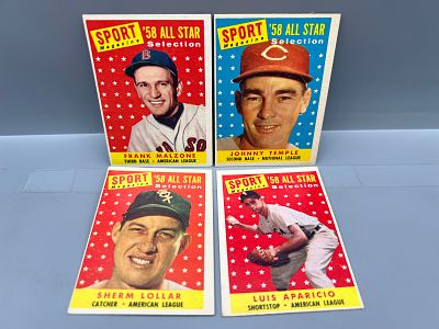 (4) 1958 Topps Baseball All Star Cards - Varying Conditions