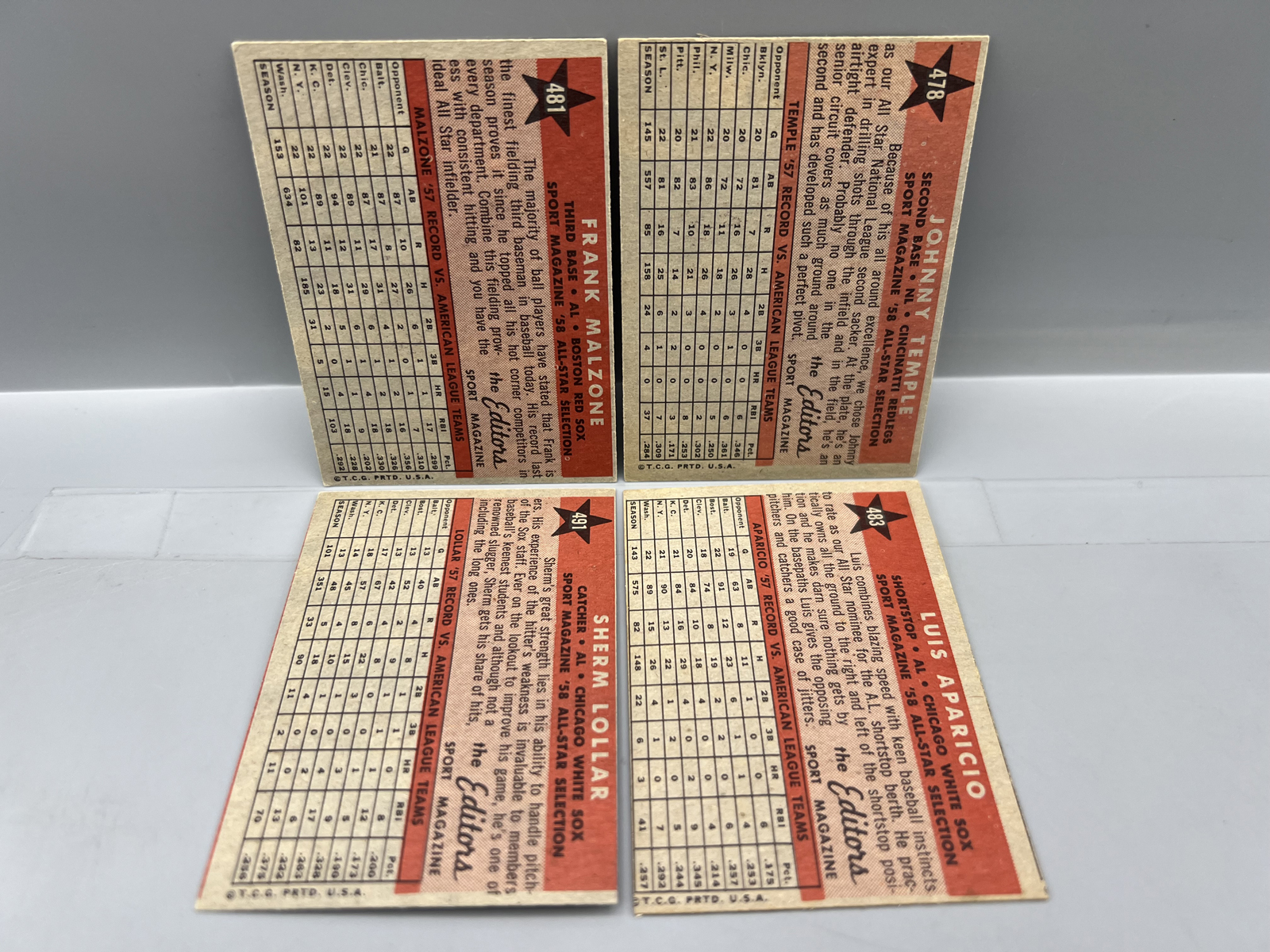 (4) 1958 Topps Baseball All Star Cards - Varying Conditions