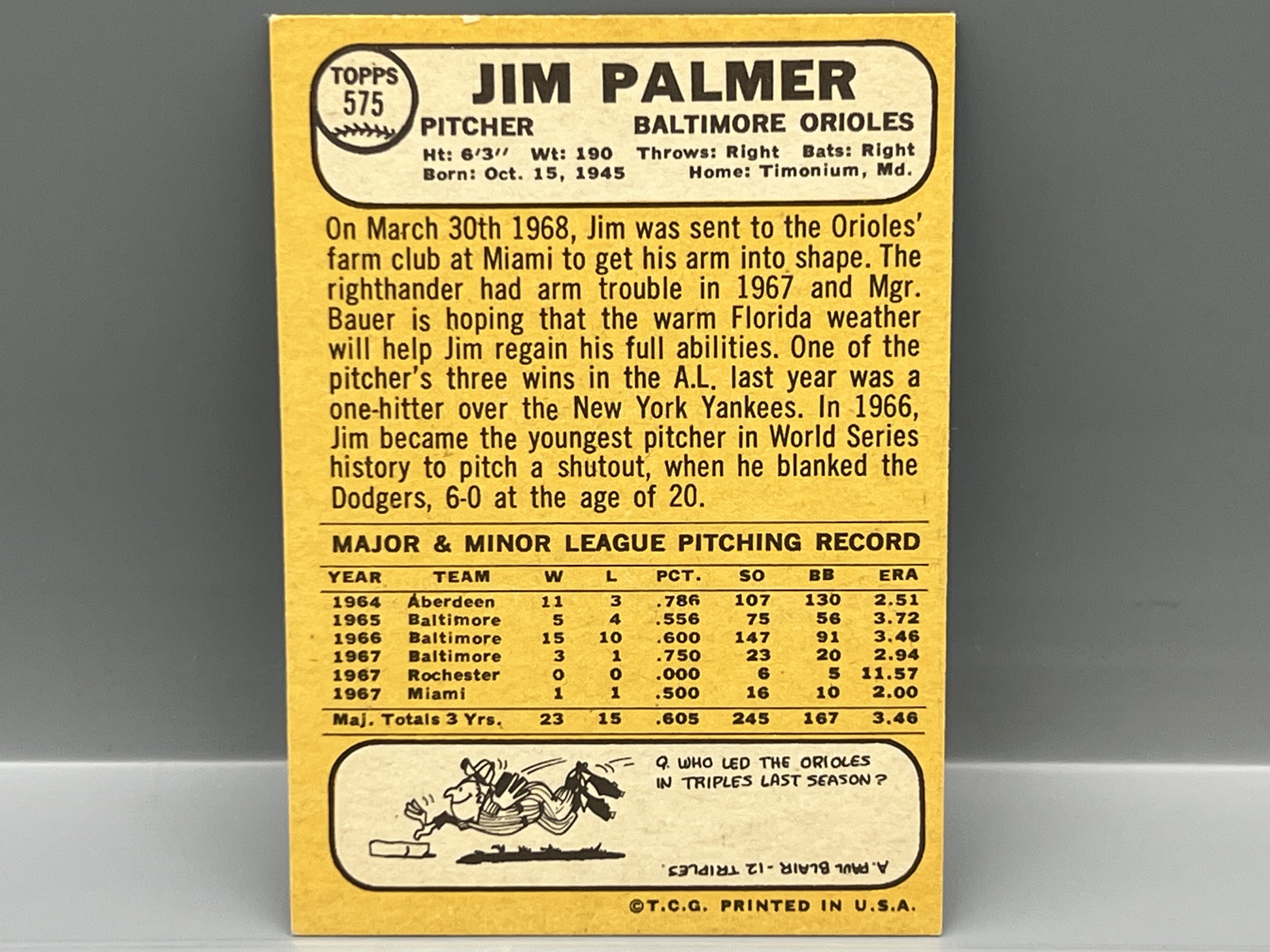1968 Topps Jim Palmer #575
