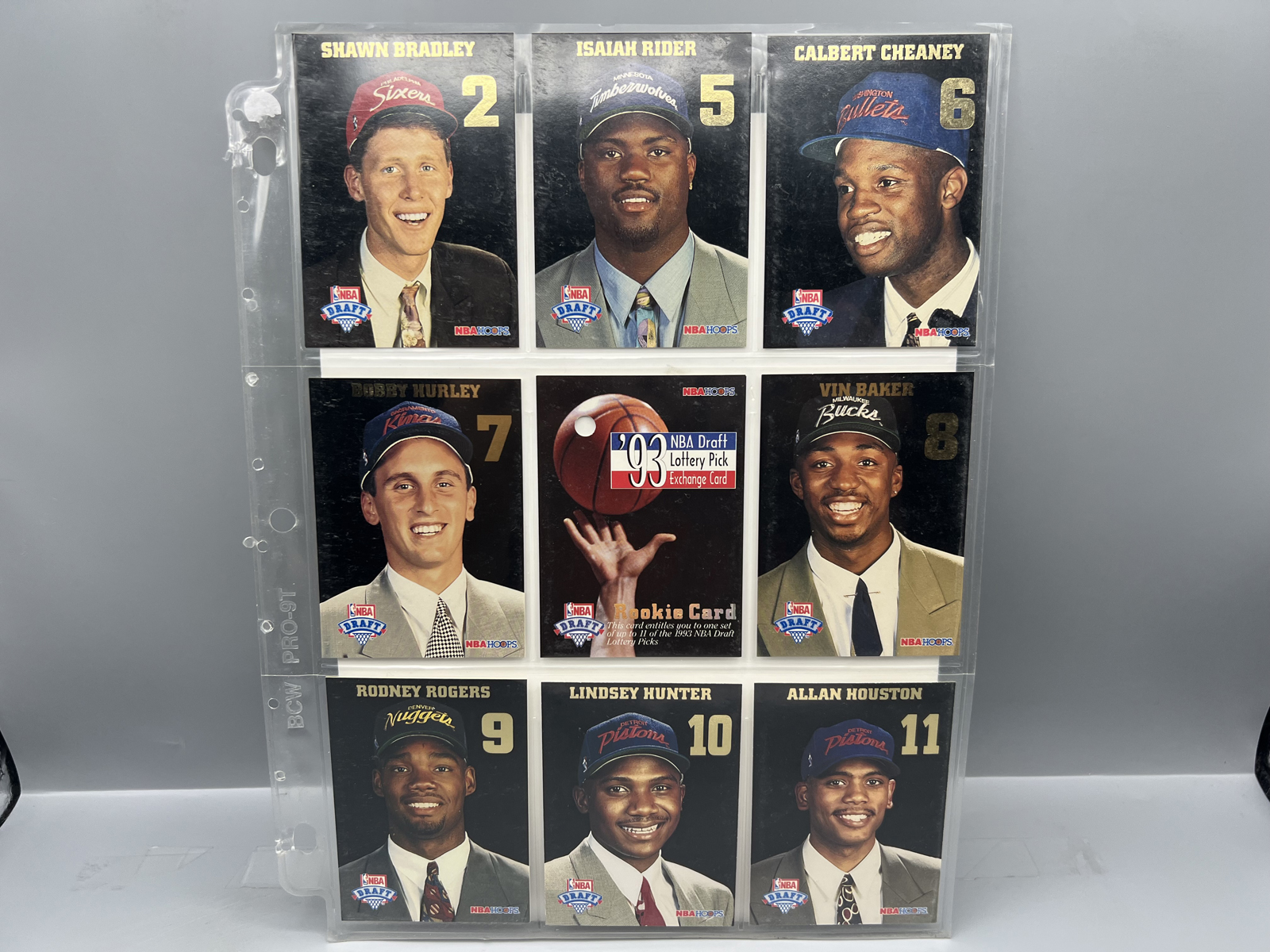 (9) 1993 Hoops NBA Draft Lottery Basketball Rookie Cards W/ Exchange Card - Cheaney, Bradley, Vin Baker