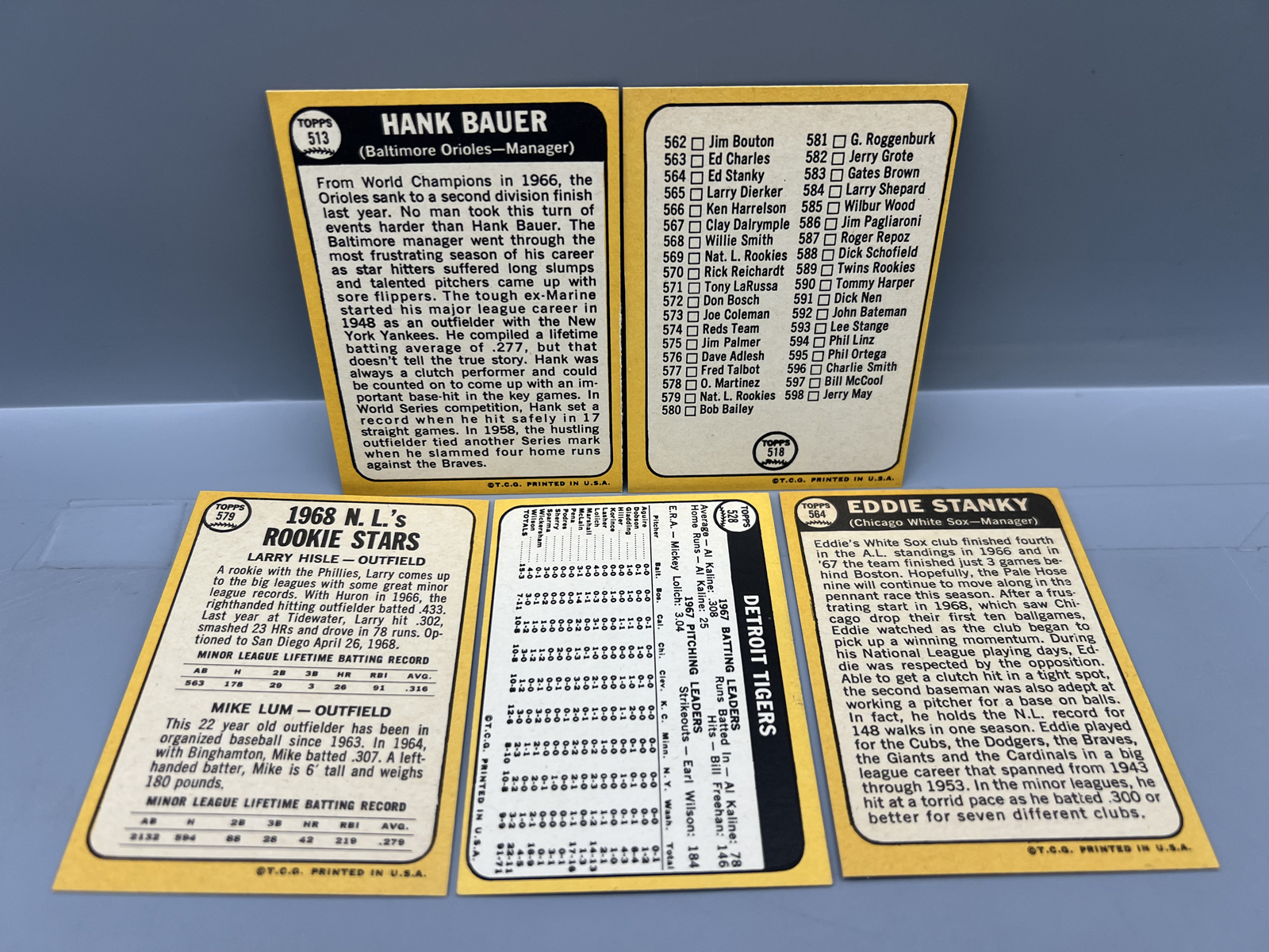 (5) 1968 Topps Baseball High Number Cards - Varying Conditions