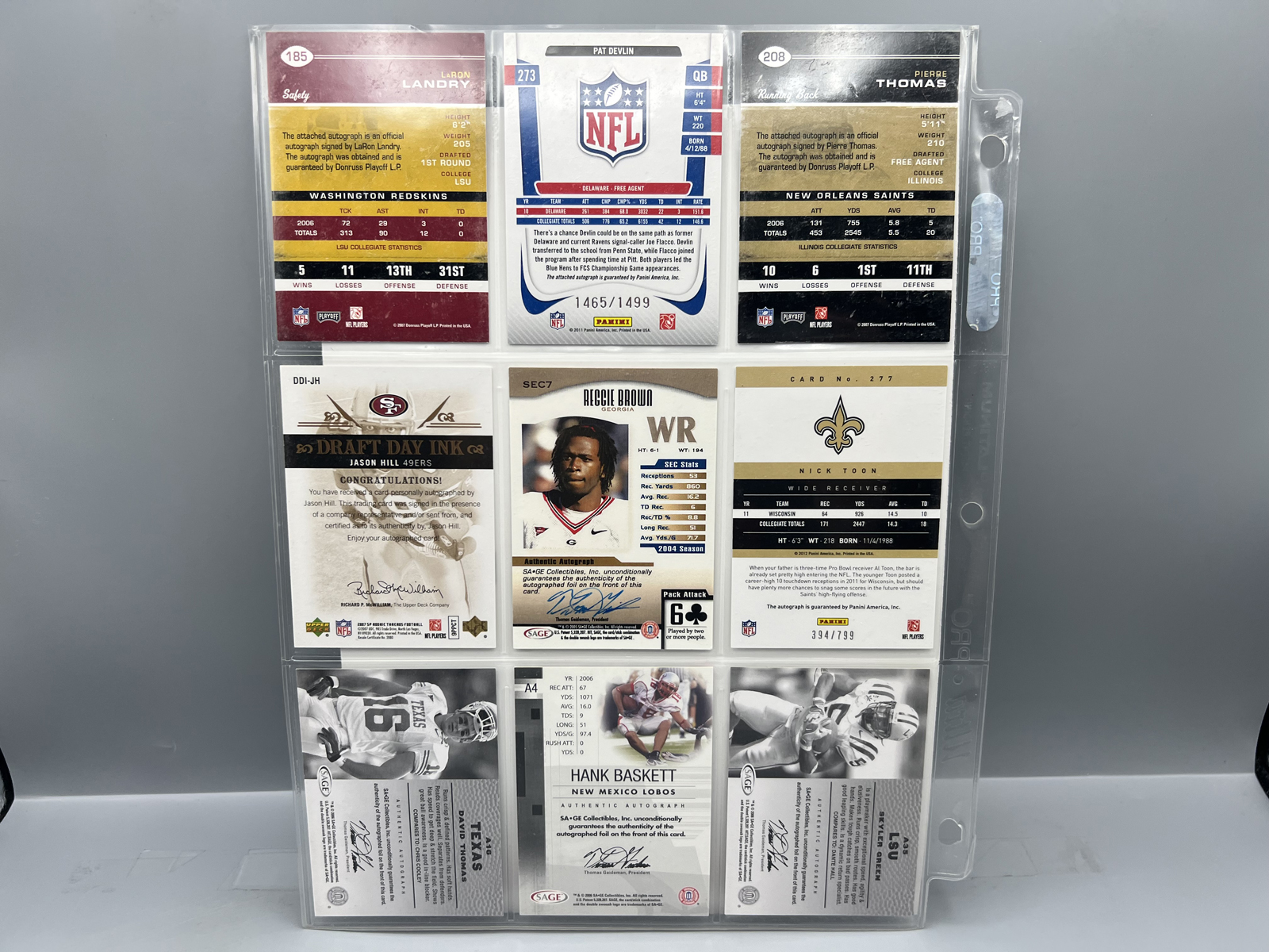 (9) Assorted Football Autograph Cards