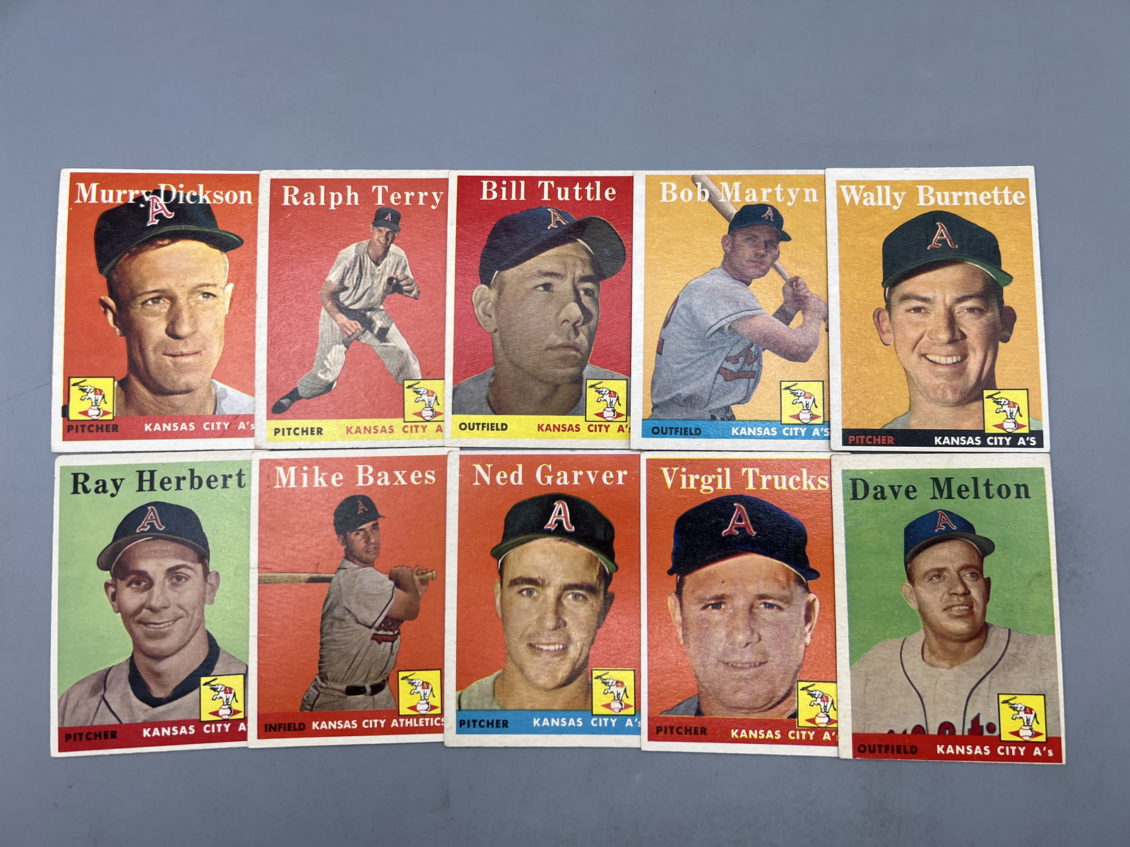 (10) 1958 Topps Kansas City Athletics Baseball Cards - Varying Conditions