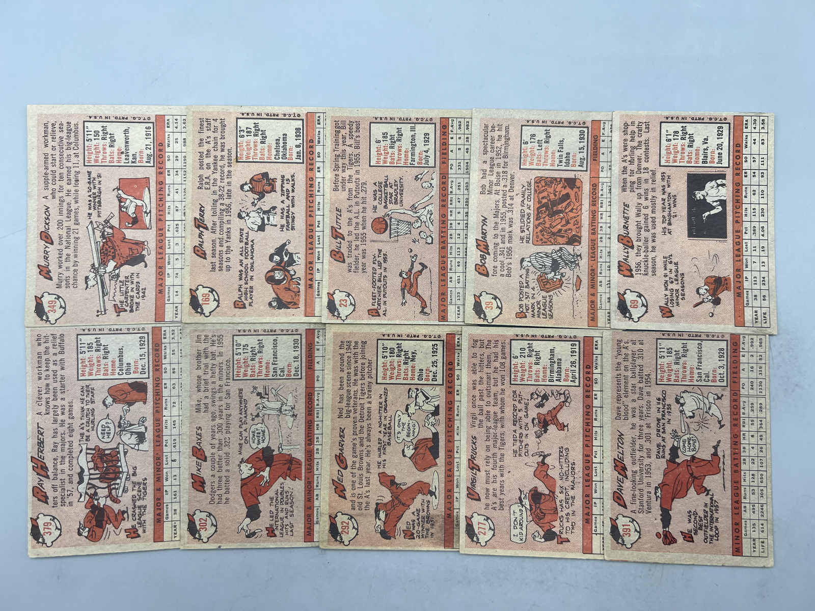 (10) 1958 Topps Kansas City Athletics Baseball Cards - Varying Conditions