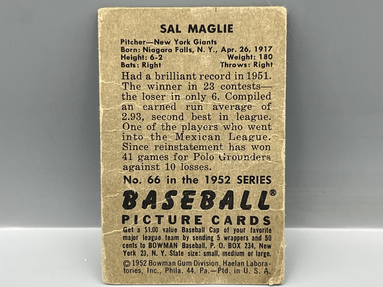 1952 Bowman Sal Maglie #66